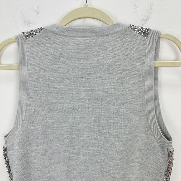 J.Crew Merino Wool V Neck Sweater Vest Silver Sequin Party Preppy Small NWT - Picture 11 of 14